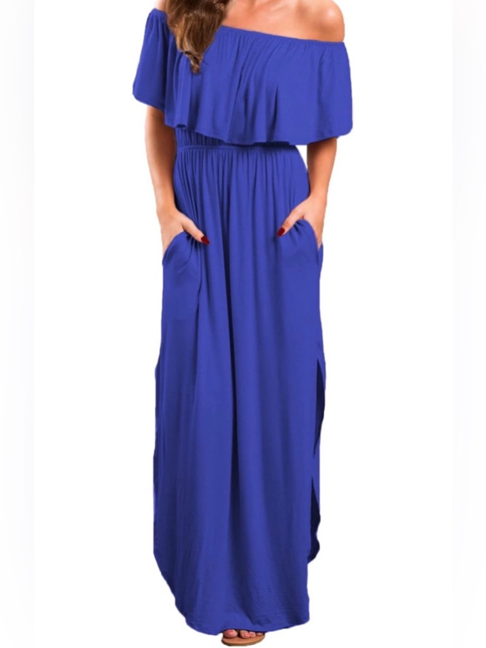 Women’s off Shoulder -Maxi Dress with Pocket side open. (Chose size & color)